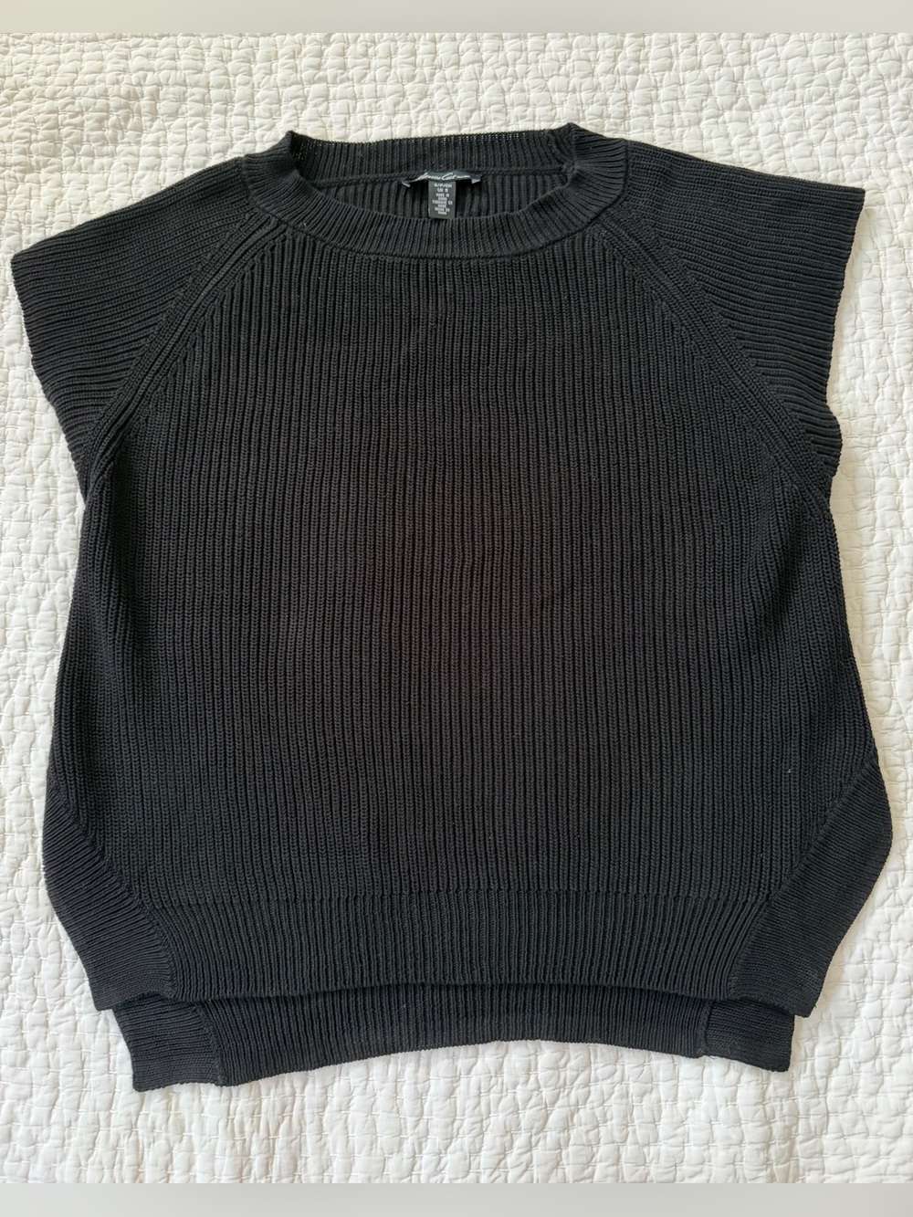 Kenneth Cole New York Black Cap Sleeve Crewneck Knit Sweater with Slide Slit
